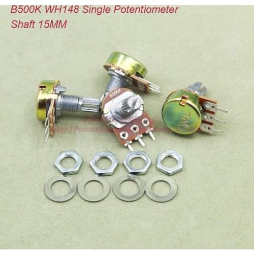10pcs/lot) B500K 500K OHM 500KOhm WH148 Linear Single Rotary Potentiometer Pots Shaft 15MM With Nuts and Shim B500K-15MM