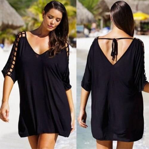 2021 Summer Plus Size M to 3XL Cover Up Women Swimwear Beach Blouses Women Bikini Beach Wear Cover-Up Black Dress