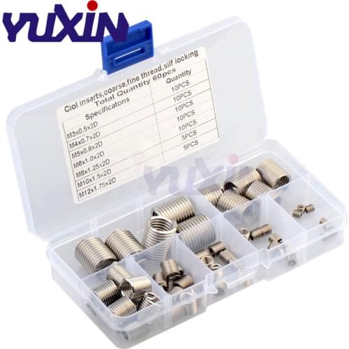 60pcs/Set M3-M12 Wire Thread Insert Stainless Steel 304 Wire Screw Sleeve Screw Bushing Helicoil Wire Thread Repair Inserts Kit