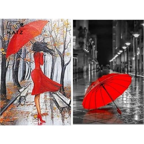 Diamond Painting Umbrella Girl Rainy Landscape Mosaic Art Diy Embroidery Cross Gift Adult Children Cross Stitch Home Decor