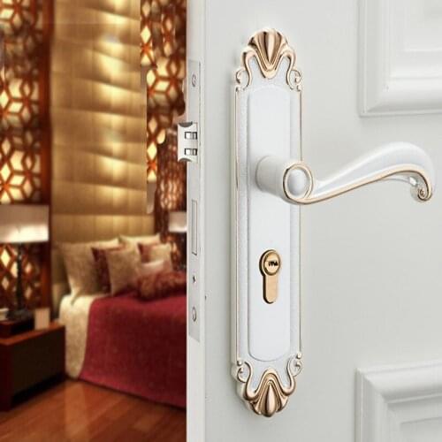 Aluminium alloy European indoor silence ivory white solid wood door lock with handle