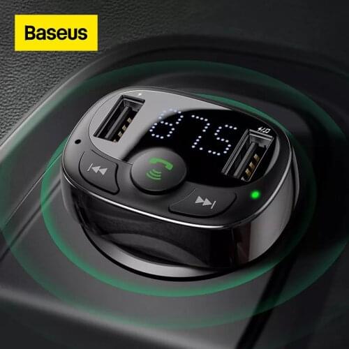 Baseus Dual USB Car Charger with FM Transmitter Bluetooth Handsfree FM Modulator Phone Charger in car For iPhone Xiaomi HUAWEI