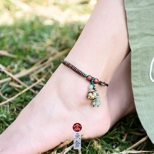 Retro dongling jade anklets sexy female contracted department of students ankle chain chain folk manual foot ornaments