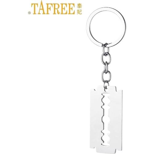 TAFREE Mens Stainless Steel Razor Blades Pendant Keychain Male Shaver Shape Keyrings Key Chains Holder Jewelry SS68