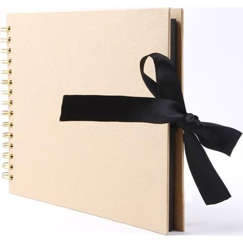 Kraft Paper Cover Ribbon Circlip Page Turning Type DIY Photo Album Handmade Message Notebook