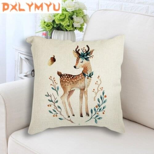 Deer Rabbit Hedgehog Fox Printed Cushion Cover Nordic Cartoon Animals Throw Pillow Case Decorative Pillowcase Cojines Almofadas