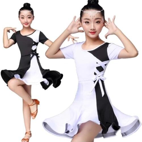 White black latin dance competition dresses latin dance dress for girls kids latin dance costume for girls kids