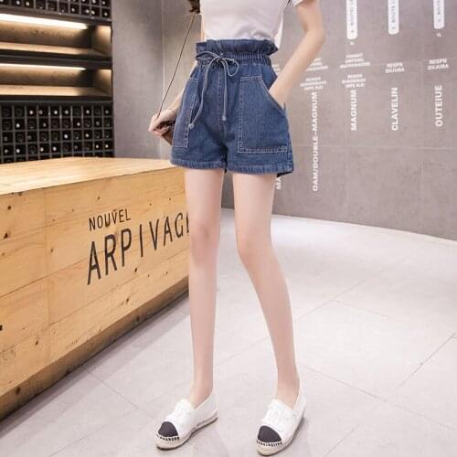 Elastic Waist a Line Wide Leg Pants Student Trend Denim Shorts Womens High Waist 2021 Summer New Korean Version Loose and Thin