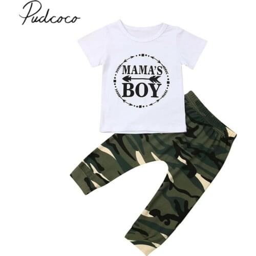 Pudcoco 2020 Summer Toddler Baby Boys Clothes Sets MAMA´S BOY Tops + Camo Pants 2Pcs Outfits Cotton Clothing 6-24M