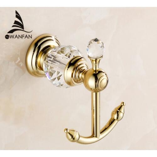 Robe Hooks Gold Hook on the wall Crystal Brass Gold Robe Hook Bathroom Hangings Towel Rack European Style Clothes Hook HK-25