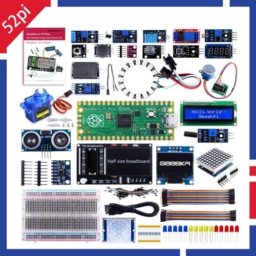 Raspberry Pi Pico Advanced Kit Half Sized Breadboard Jumper Wire Sensors Resistor OLED Modulee RGB Neon Ring Relay Tilt Swit