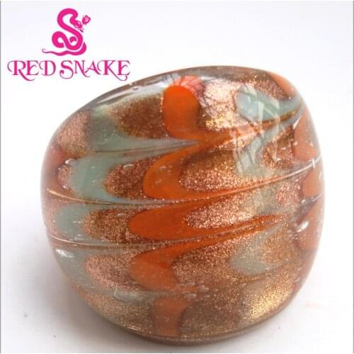 RED SNAKE Fashion Handmade Ring with blue / orange Ripples Murano Glass Rings
