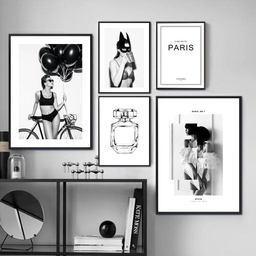 Modern Fashion Sexy Super Girl Black White Paris Canvas Posters Perfume Prints Paintings Wall Art Pictures For Living Room Decor