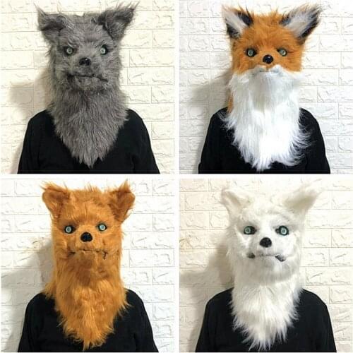 Can Open Mouth Fox Head Mask Halloween Cosplay Costume Animal Mask Make-up Dance Cute Cartoon Funny Props Full Villus Fox Mask