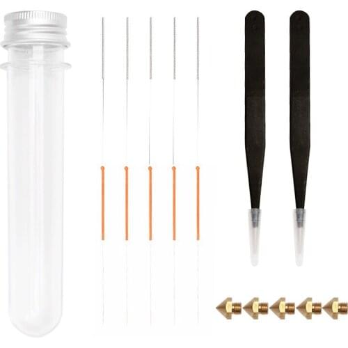R3D Nozzle Cleaninig Kit 5 Stainless Needles +2 Pack Tweezers 0.4mm Nozzles 3D Printer Part Tool