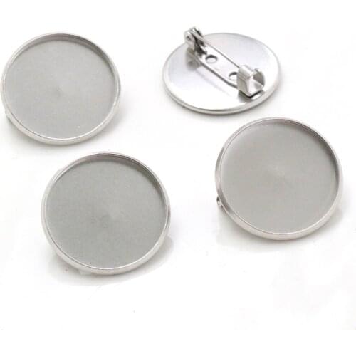 No Fade ) 10pcs 20mm Inner Size Stainless Steel Material Brooch Style Cabochon Base Cameo Setting Charms Pendant Tray (D2-36)