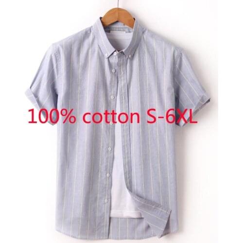 New Arrival 100% Cotton Casual Men Spring Summer Fashion Stripe Short Sleeve Oversize Casual Shirts Plus Size S-2XL3XL4XL5XL6XL