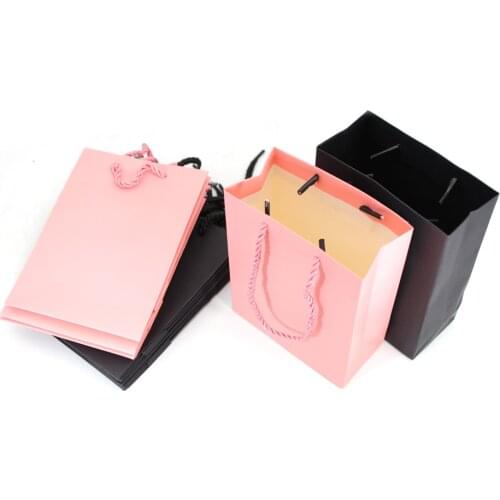 Eyelash Black Pink Bag With Handle Wholesale 5/10/20/30/40/50 Pieces Empty Paper Lashes Business Gift Bag Packaging Bags In Bulk