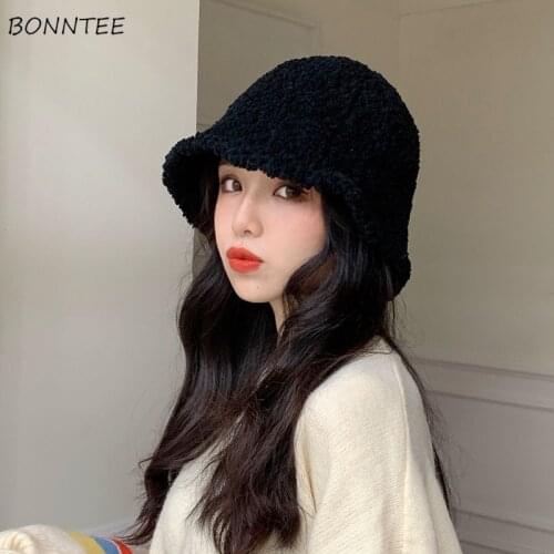 Bucket Hats Women Winter Artificial Warm Aesthetic Cap Solid Design Newest Ins Feminino Outdoor Chapeau Invierno Dome Teenagers
