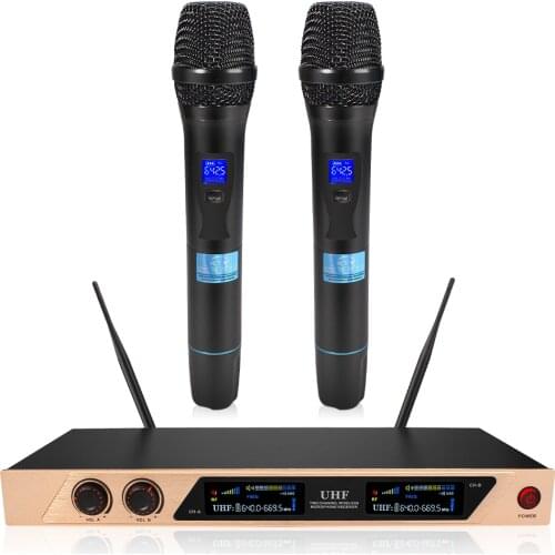 UHF Rechargeable Wireless Microphone System Karaoke Microphone Wireless Mic Cordless Dual with Receiver for Karaoke