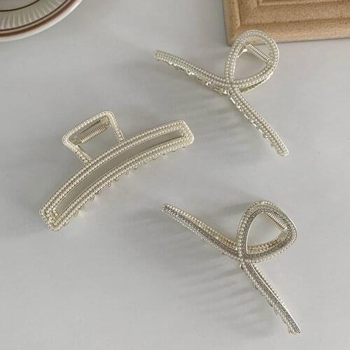 Simple Design Hollow Crystal Metal Hair Claw Vintage Women Elegant Pearl Geometric Hairpin Headband Hair Accessorie F180