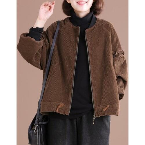 Plus Size Loose Womens Jacket Fashion New Spring Autumn Women Corduroy Coat Korean Casual Short Zipper Female Outerwear Tops