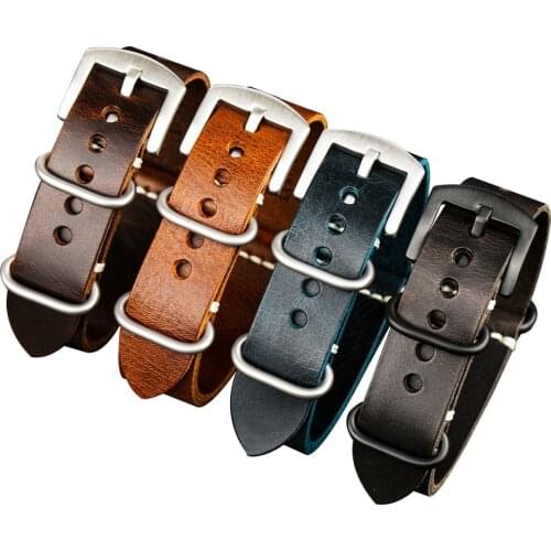 NATO Italian head leather watchband, 20 22 24MM black blue brown vintage calfskin strap, vintage style mens bracelet