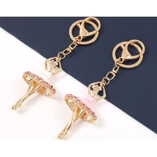 Pink Elegant Ballet Girl Crystal Keychain Lovely Rhinestone Women Keyring Best Gift For Girl Jewelry Wholesale