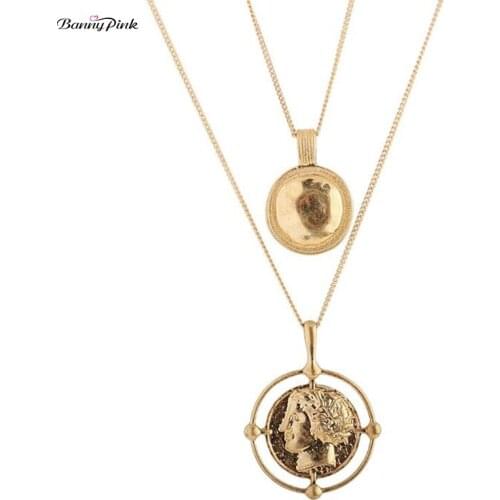 Banny Pink Vintage Lady Coin Pendant Choker Necklace For Women Sexy Round Disc Layer Clavicle Chain Choker Collar Colliers Colar
