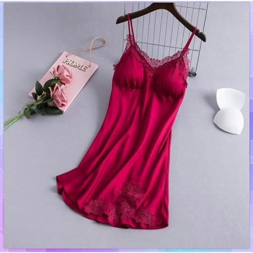 Sexy Night Dress Womens Ice Silk Lace Sleeveless Babydoll Lingerie V Neck Nightgown Short Sleepwear Temptation Nightie PlusSize