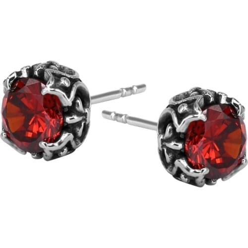 ZS Punk Stainless Steel Earrings Red Cubic Zirconia Stud Earrings for Men Women Hip Hop Ear Piercing Ear Tragus helix Piercing