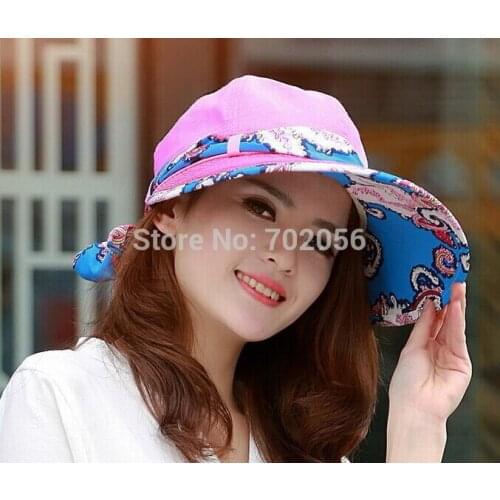 2015 Women cotton feel Floppy Summer Beach Sun Hat Dome fishing Cap Sun Protection HATS 7colors #3859