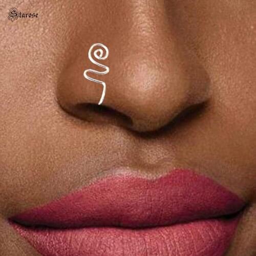 Starose 2Pcs New Candy Style Round Nose Pins Swirl Nose Cuff Fake Nostril Piercing Helix Ring Clip on Earrings Women Ear Jewelry