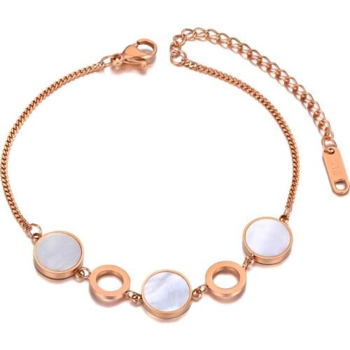Trendy Shell Round Circle Charm Party Bracelet Bangle Stainless Steel Bohemia Chain & Link Bracelets For Women B20175