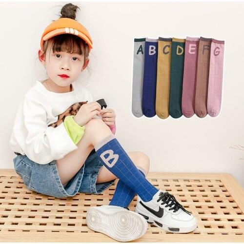 Spring and summer English alphabet in tube socks boys and girls summer white football socks baby cotton over-the-knee stockings
