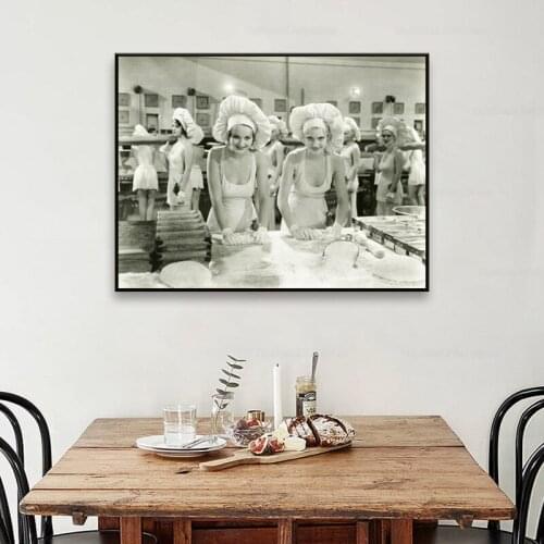 Vintage Photography Painting Poster Restaurant Rolling in dough Art Prints Beautiful Woman Retro Wall Art Picture Kitchen Decor