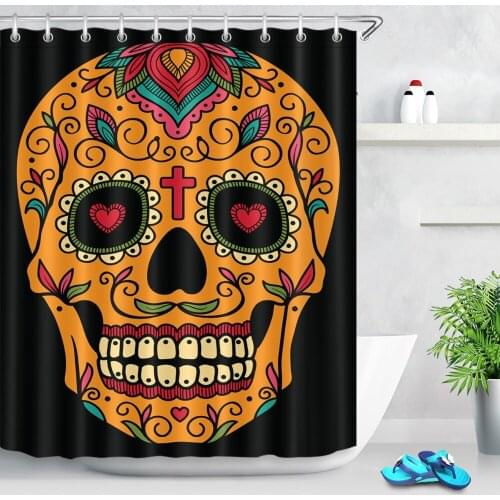 72'' Bathroom Waterproof Fabric Shower Curtain Polyester 12 Hooks Bath Accessory Sets Mexican Ornamental Sugar Skull Customized