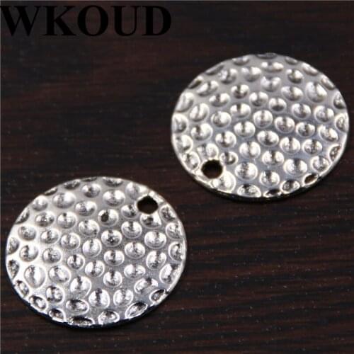 WKOUD 12pcs Antique Sliver Hammered Round Charm Pendant DIY Necklace Bracelet Bangle Findings 22mm
