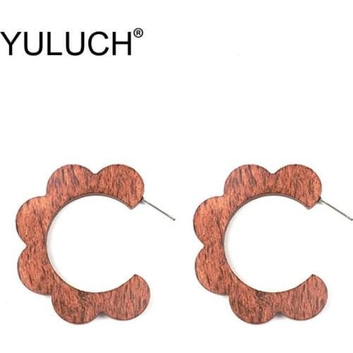 YULUCH Trendy Natural Rare Redwood Stud Earrings For Women Party Personality Flower Moon Geometric Wood Earrings Fashion Jewelry