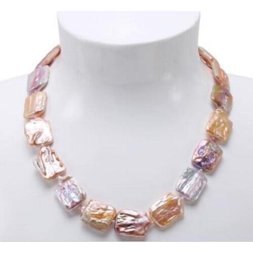 Jewelry Free Shipping 16.5x25-17x25mm Light Lavender Baroque Pearl Necklace