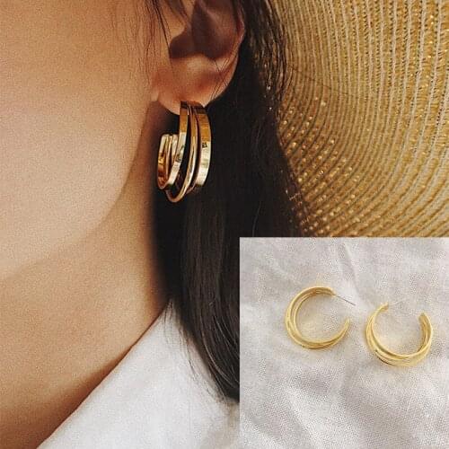 High Quality Fashion Big Simple Design Stud Earrings for Women Girls Ins Trendy Jewelry golden Earrings OL Style for her