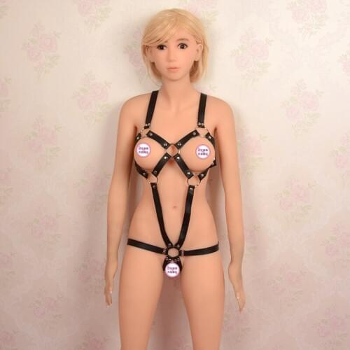 Womens Sexy Lingerie Set Leather Strappy Erotic Fetish Bondage Restraint Cupless Bodysuits Open Bust And Butt Harness Teddies