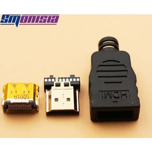 Smonisia 100sets 3 IN 1 HDMI-compatible Male Plug with Plastic Shell &Female Sockets