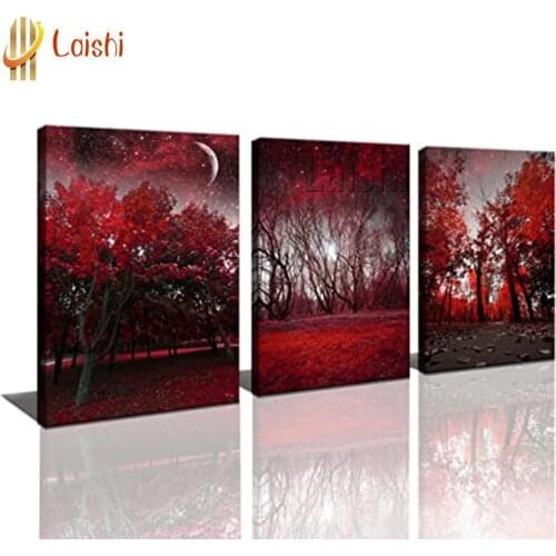 3pcs pictures 5d Moon, red forest diamond painting full novelty 2021 mosaic art full round diamond embroidery icons new hot