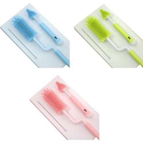 3 Pcs Silicone Long Handle Cleaning Brush Sets for Baby Bottle Sports Bottle