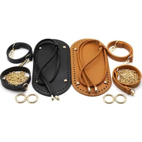 5Pieces/Set DIY Handmade Crochet Handbag Pouch Accessories Artificial Leather Shoulder Strap Chain Handle Bag Bottom 066F