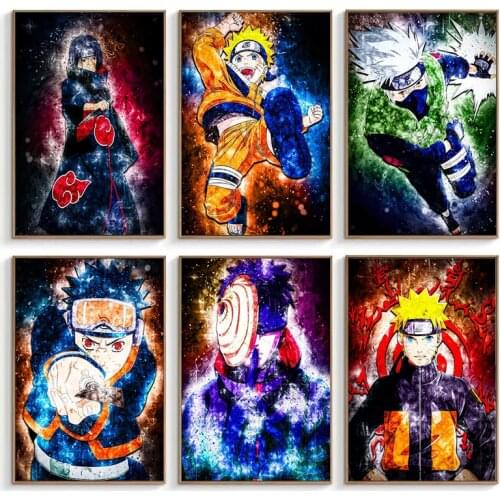 Bandai Japanese Anime Naruto Watercolor Canvas Painting Sasuke Itachi Wall Art Posters and Prints for Children Room Decoration