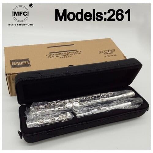 Free Shipping Flute 261 Silver Plated Professional Flute Instrument Intermediate Student Flutes C Leg 16 Holes Closed E Key