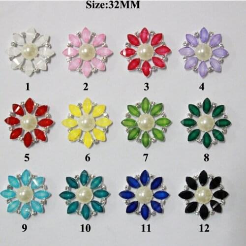 Free Shipping Wholesale 60pcs/lot 32mm Flatback Rhinestone Button Flower Button For Hair Flower Wedding Invitation LSRB092701