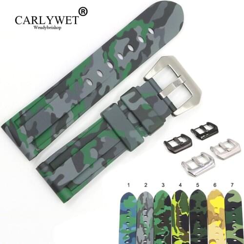 CARLYWET 22 24mm Camo Grey Light Green Black Waterproof Silicone Rubber Replacement Watch Band Strap For Panerai Luminor